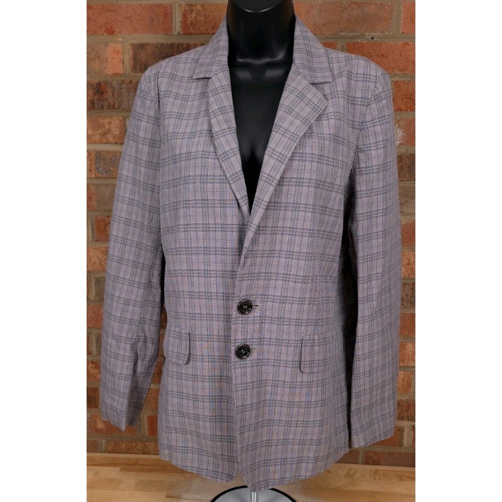 Burberry Brit Linen Cotton Womens Size 8 Gray Plaid Jacket Blazer
